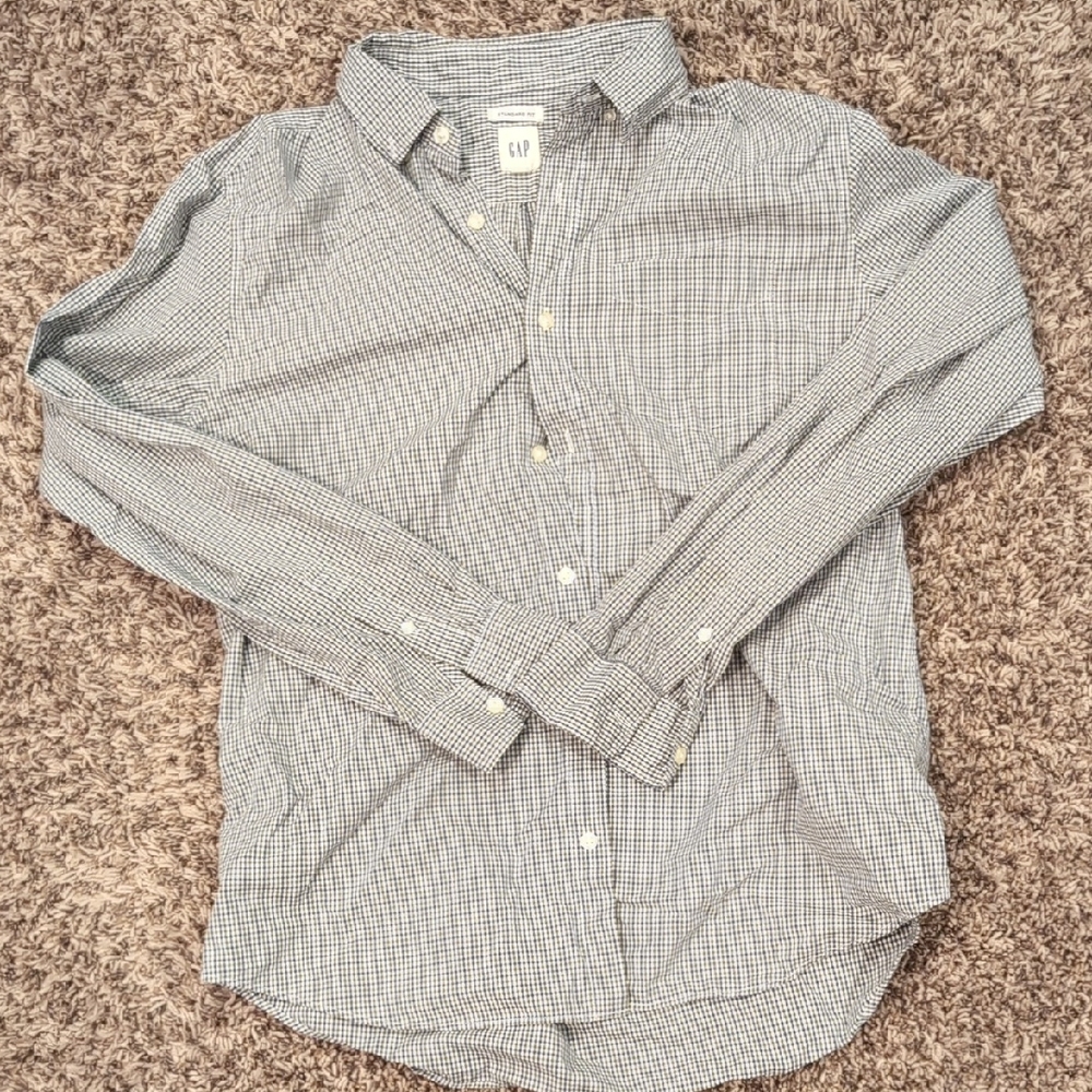 GAP Men's Blue And Grey Checkered Shirt